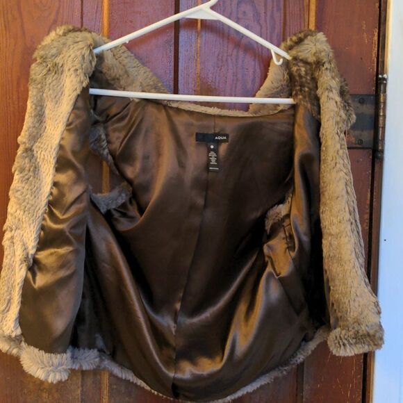 Aqua Taupe Faux Fur Vest w/ Wide Collar Size S - Picture 8 of 11